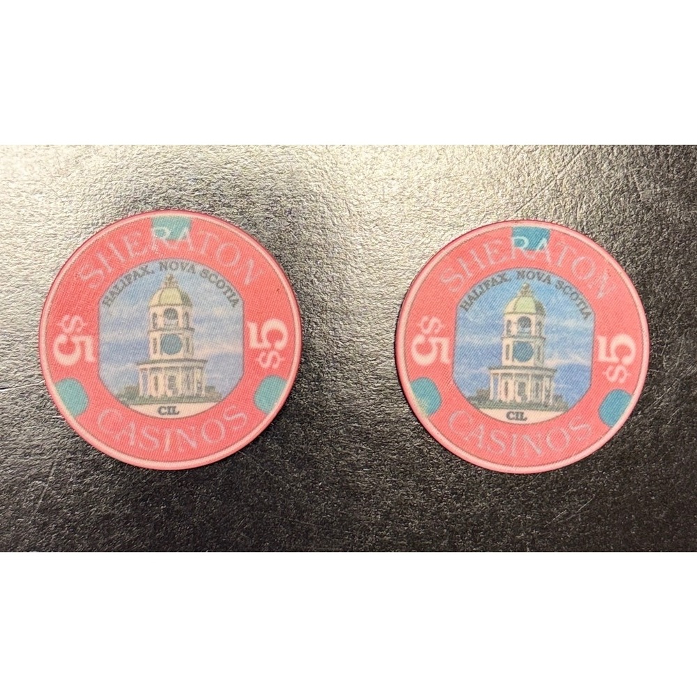 Sheraton Casinos Poker Chips Halifax NS $5 Pink Excellent 1995 Grand Opening 2pc